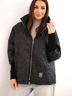 Dámská jarní prošívaná bunda s ozdobným model 22040152 vzorem a zipem černá - K-Fashion