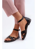 model 21657362 Ploché Dámské Kožené Sandály Černé - Zazoo