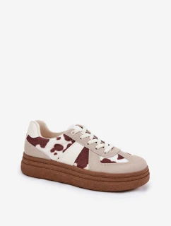 Damskie Sneakersy Na Platformie W Łaty Beżowe Lincidi