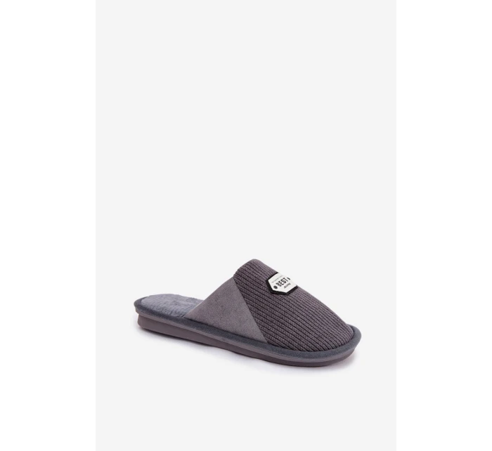 Pánské pantofle s výšivkou šedé model 21793926 - Boto Pánské pantofle s výšivkou šedé model 21793926 - Boto