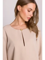 Šaty uvolněného střihu s výstřihem s  béžové model 20966085 - STYLOVE