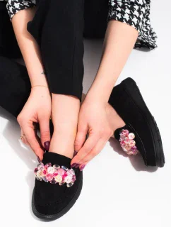 Trendy  mokasíny dámské černé bez podpatku