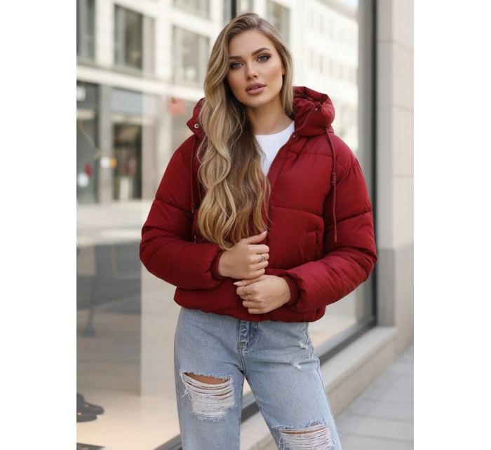Dámská krátká zimní prošívaná bunda bordó Dstreet model 21994191 - FashionStreet
