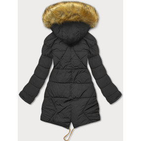 Karamelovo-čierna obojstranná dámska zimná bunda (M-136)