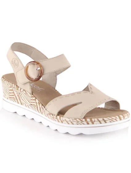 Pohodlné béžové sandále na platforme s podpätkom Rieker W RKR595 Pohodlné béžové sandále na platforme s podpätkom Rieker W RKR595