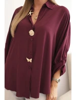 Dámska košeľa s viskózou, ozdobnými gombíkmi a golierom slivka