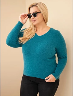 Dámský svetr Plus Size z baby alpaky s dlouhým rukávem mořská modř