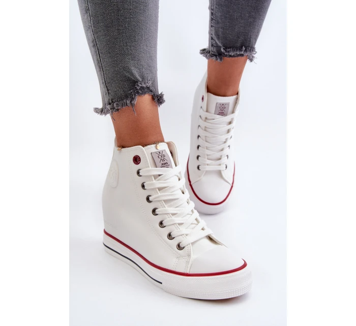 Trampki Damskie Na Koturnie Cross Jeans NN2R4004 Białe