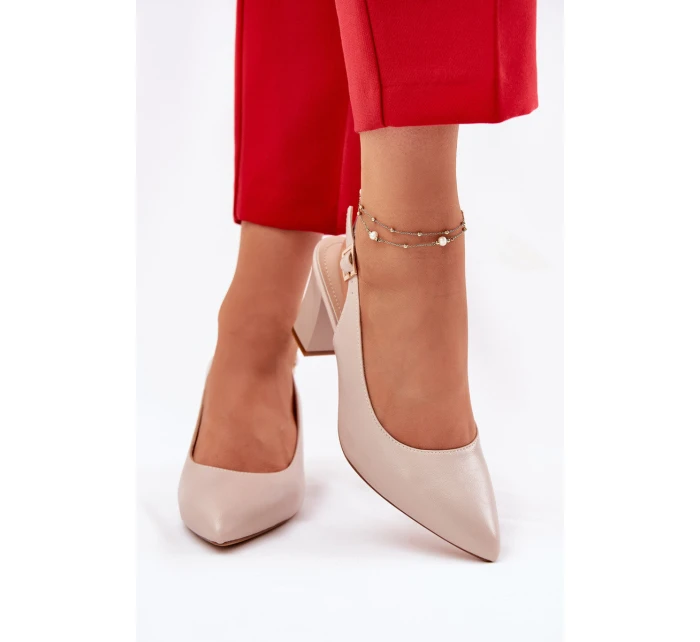 Wygodne Czółenka Na Słupku Sergio Leone SK162 Beżowe