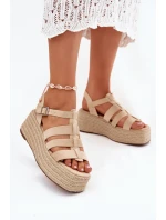 Sandały Damskie Z Paskami I Plecionką Beżowe Pardauss Sandały Damskie Z Paskami I Plecionką Beżowe Pardauss