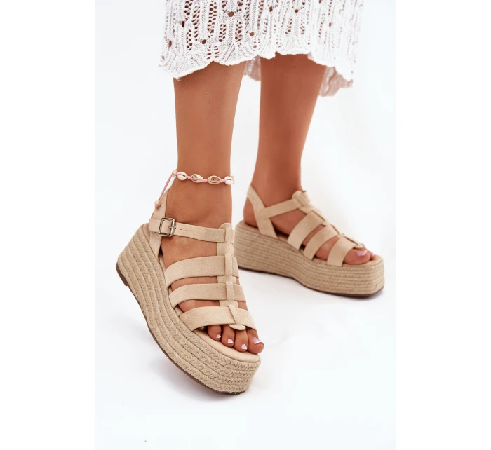 Sandały Damskie Z Paskami I Plecionką Beżowe Pardauss Sandały Damskie Z Paskami I Plecionką Beżowe Pardauss