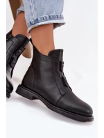 Skórzane Ocieplane Botki Damskie D&A MK52-026 Czarne
