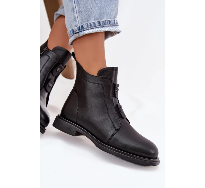 Skórzane Ocieplane Botki Damskie D&A MK52-026 Czarne