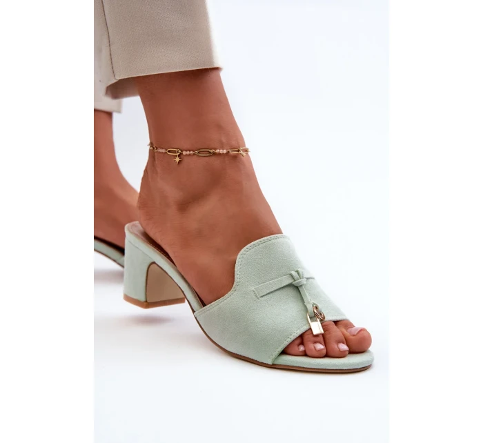 Dámske papuče s vysokým podpätkom z eko semišu, mätová Yemenna