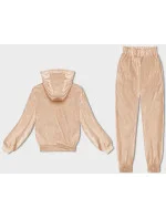 Dámská velurová souprava v broskvové barvě s kapucí model 20098862 - J.STYLE Dámská velurová souprava v broskvové barvě s kapucí model 20098862 - J.STYLE