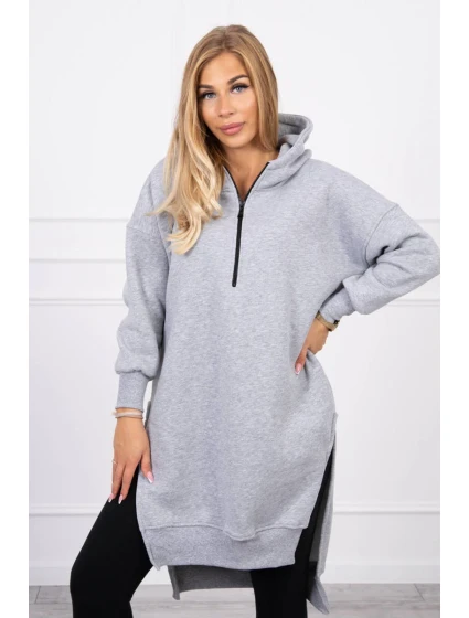 Zateplená mikina s bočnými rázporkami šedá