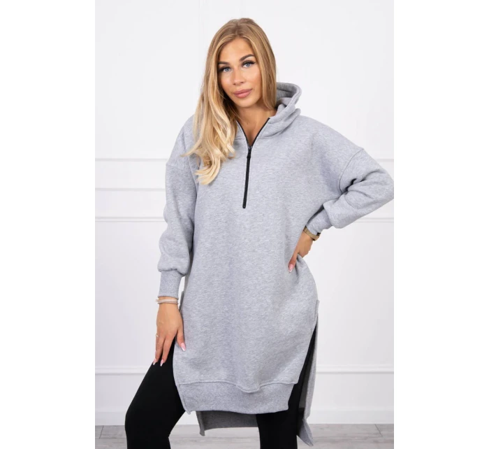 Zateplená mikina s bočnými rázporkami šedá