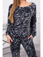 Velúrová súprava v čiernej farbe s leopardím potlačou