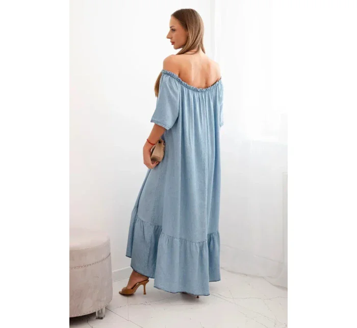 Dámské šaty s krátkým rukávem a volánky světlý denim