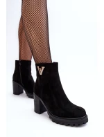 Damskie Zamszowe Botki Na Słupku Z Ozdobą Czarne Strong Damskie Zamszowe Botki Na Słupku Z Ozdobą Czarne Strong