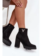 Botki Damskie Ocieplane Na Słupku Z Ozdobnym Detalem Czarne Briella Botki Damskie Ocieplane Na Słupku Z Ozdobnym Detalem Czarne Briella