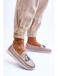 Dámské prolamované kožené mokasíny Světle růžové Lanzarot