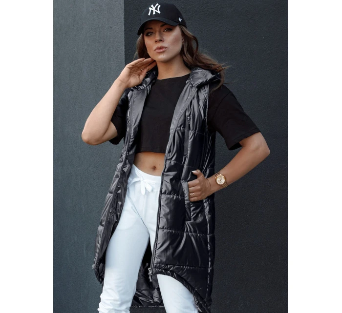 Dámská prošívaná vesta s kapucí dlouhá černá Dstreet model 21979272 - FashionStreet Dámská prošívaná vesta s kapucí dlouhá černá Dstreet model 21979272 - FashionStreet
