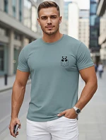 Pánske bavlnené tričko s malým potlačou v petrolovej farbe FashionStreet NX5131R