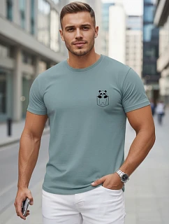 Bawełniana koszulka męska z nadrukiem petrol model 22305639 - FashionStreet