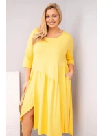 Dámske bavlnené šaty nadmernej veľkosti s asymetrickým lemom žltá