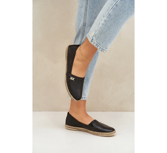 Eleganckie Skórzane Espadryle Damskie Zazoo 10177 Czarne Eleganckie Skórzane Espadryle Damskie Zazoo 10177 Czarne