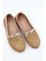 Eleganckie Skórzane Espadryle Z Plecionką Zazoo 10178 Beżowo-Złote