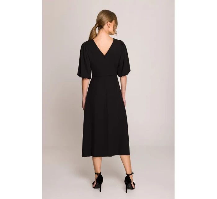 S399 Šaty s puzdrovými rukávmi - čierne