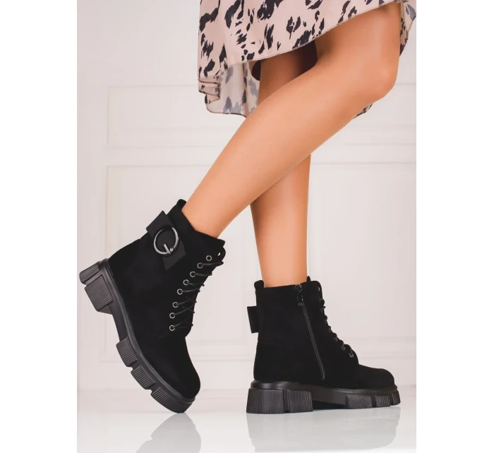 Luxusní černé dámské kotníčkové boty na plochém podpatku Luxusní černé dámské kotníčkové boty na plochém podpatku