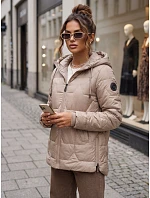 Dámska prešívaná prechodná bunda s kapucňou v kamelovej farbe, FashionStreet TY5799 Dámska prešívaná prechodná bunda s kapucňou v kamelovej farbe, FashionStreet TY5799