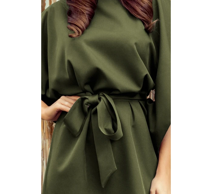 SOFIA - Dámske motýlikové šaty v khaki farbe 287-13