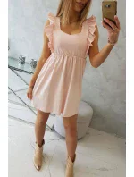 Šaty s volánikmi na bokoch púdrovo ružové