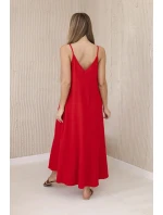 Mušelínové šaty bez ramienok červené