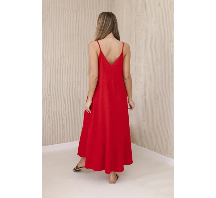 Mušelínové šaty bez ramienok červené