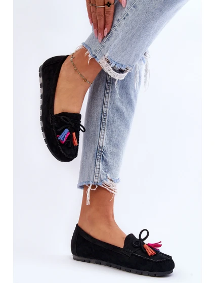 Semišové mokasíny so strapcami a strapcami Black Dorine