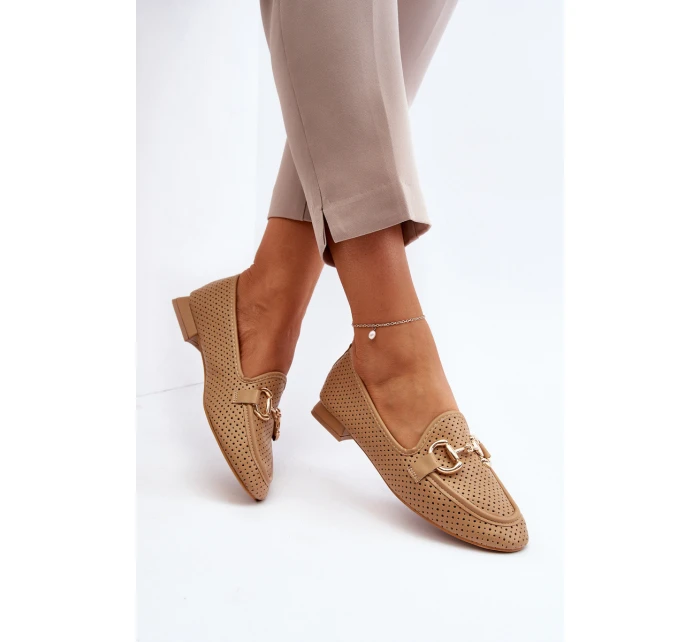 Dámské mokasíny na ploché podrážce s ozdobou Camel model 21650946 - Boto Dámské mokasíny na ploché podrážce s ozdobou Camel model 21650946 - Boto