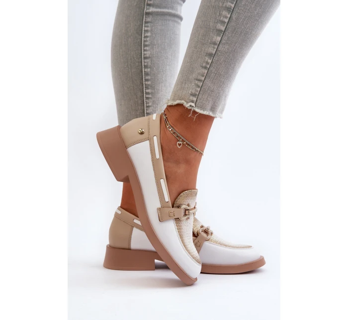 Skórzane Mokasyny Półbuty Damskie Maciejka 06493-11 Biało-Beżowe