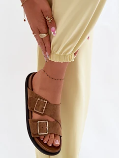 Dámské pantofle z imitace semiše zlaté přezky Camel Selissea