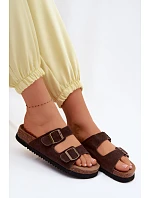 Kožené Semišové Dámské Pantofle S Čokoládové model 22125565 - Boto