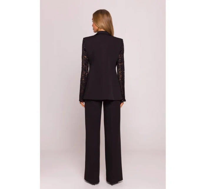 M865 Sako s čipkovanými panelmi a jedným gombíkom - čierne M865 Sako s čipkovanými panelmi a jedným gombíkom - čierne