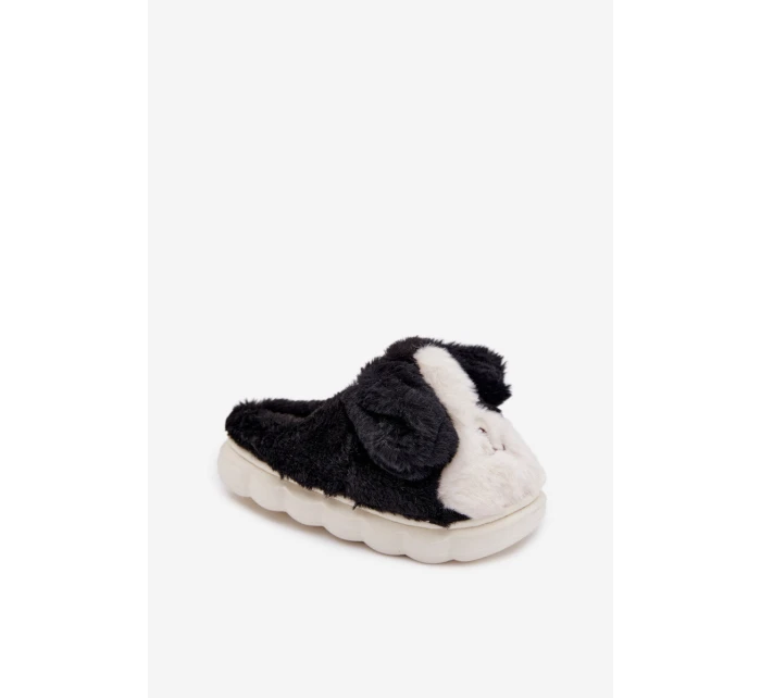 Detské chlpaté papuče - čierne so psíkmi Farnise Detské chlpaté papuče - čierne so psíkmi Farnise