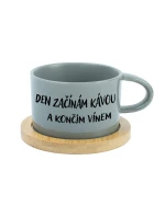 ZAČÍNAM DEŇ KÁVOU A KONČÍM VÍNOM - sivý hrnček s makrónkou 200 ml