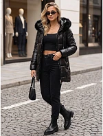 Dámska zimná prešívaná bunda s kapucňou, čierna, FashionStreet TY5755 Dámska zimná prešívaná bunda s kapucňou, čierna, FashionStreet TY5755