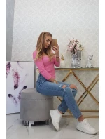 Halenka s žebrovaným výstřihem světle růžová Halenka s žebrovaným výstřihem světle růžová