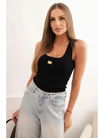 Dámsky prúžkovaný top s ozdobnou aplikáciou čierny